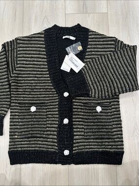 Ba&sh Metallic Stripe Chunky Knit Cardigan Sweater Size S NWT